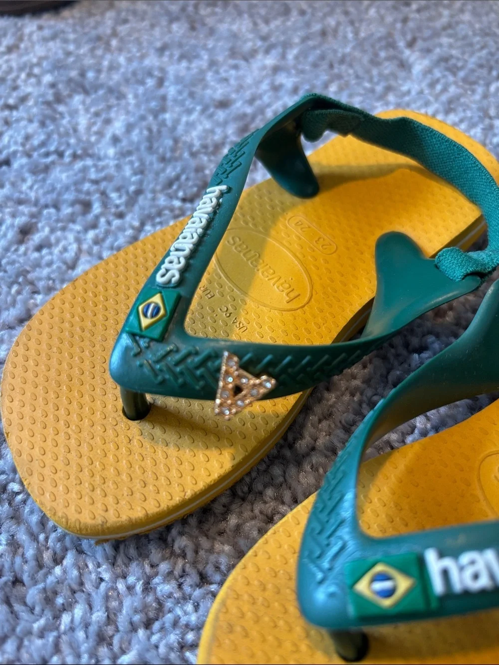 Havaianas Unisex-Child Brazil Logo Flip Flop Sandal with letter A rhinestone